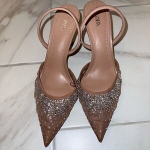 Zara nude sparkling sling backs heels